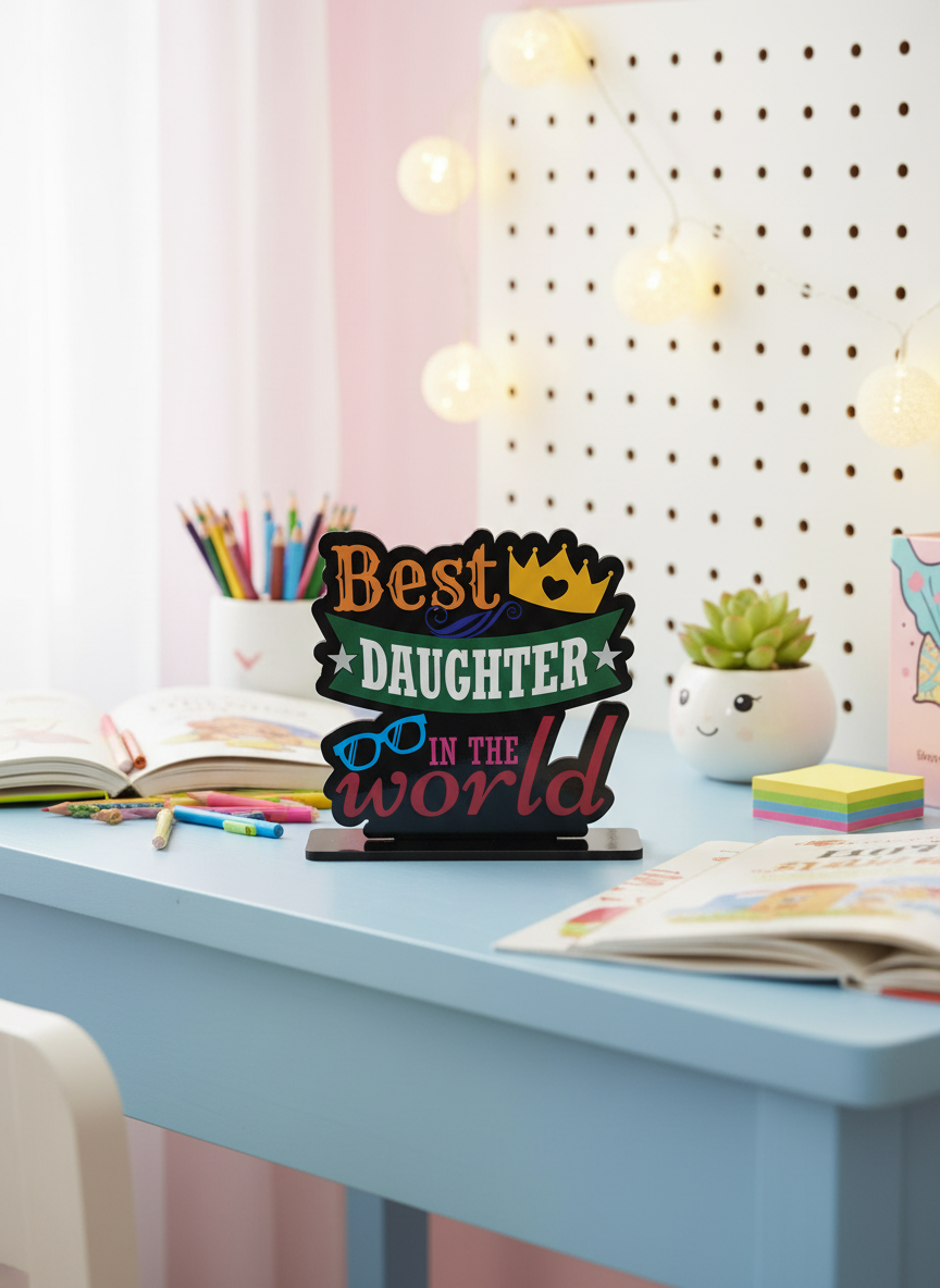 Best Daughter in the World MDF Standee in cheerful setting