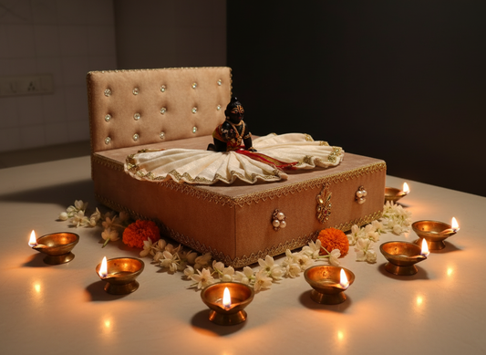 Laddu Gopal Palang nighttime devotional setting