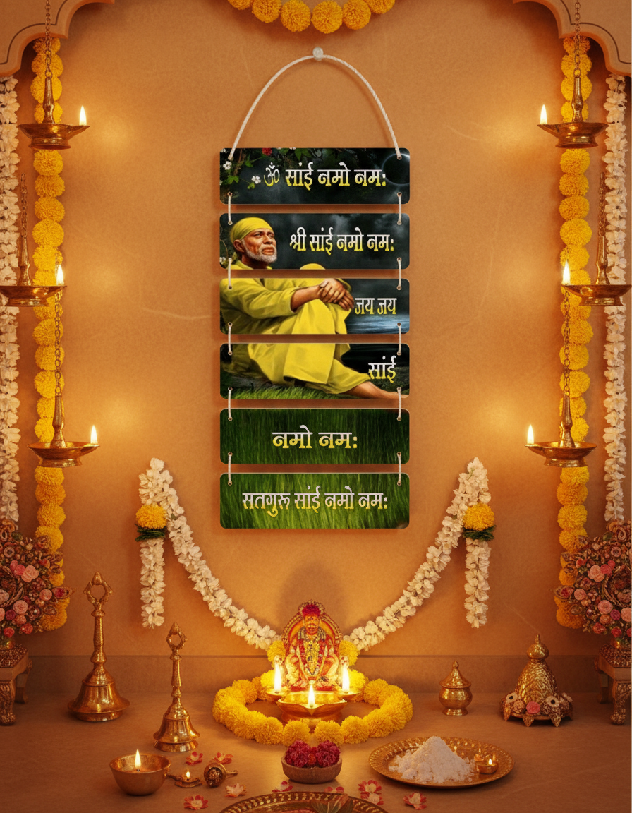 Shirdi Sai Baba Wall Hanger in traditional temple atmosphere