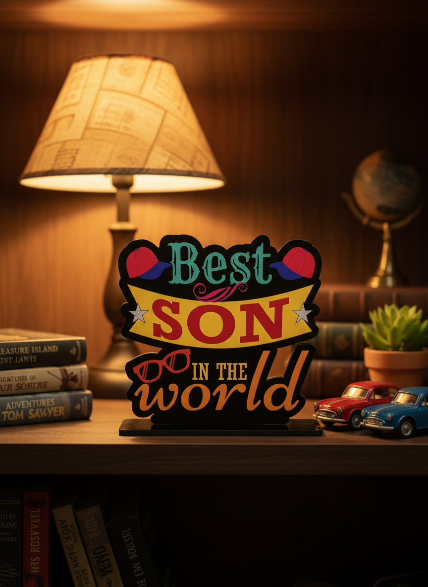 Best Son in the World MDF Standee in cozy setting