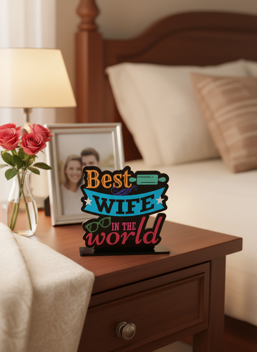 Best Wife Standee on bedside table