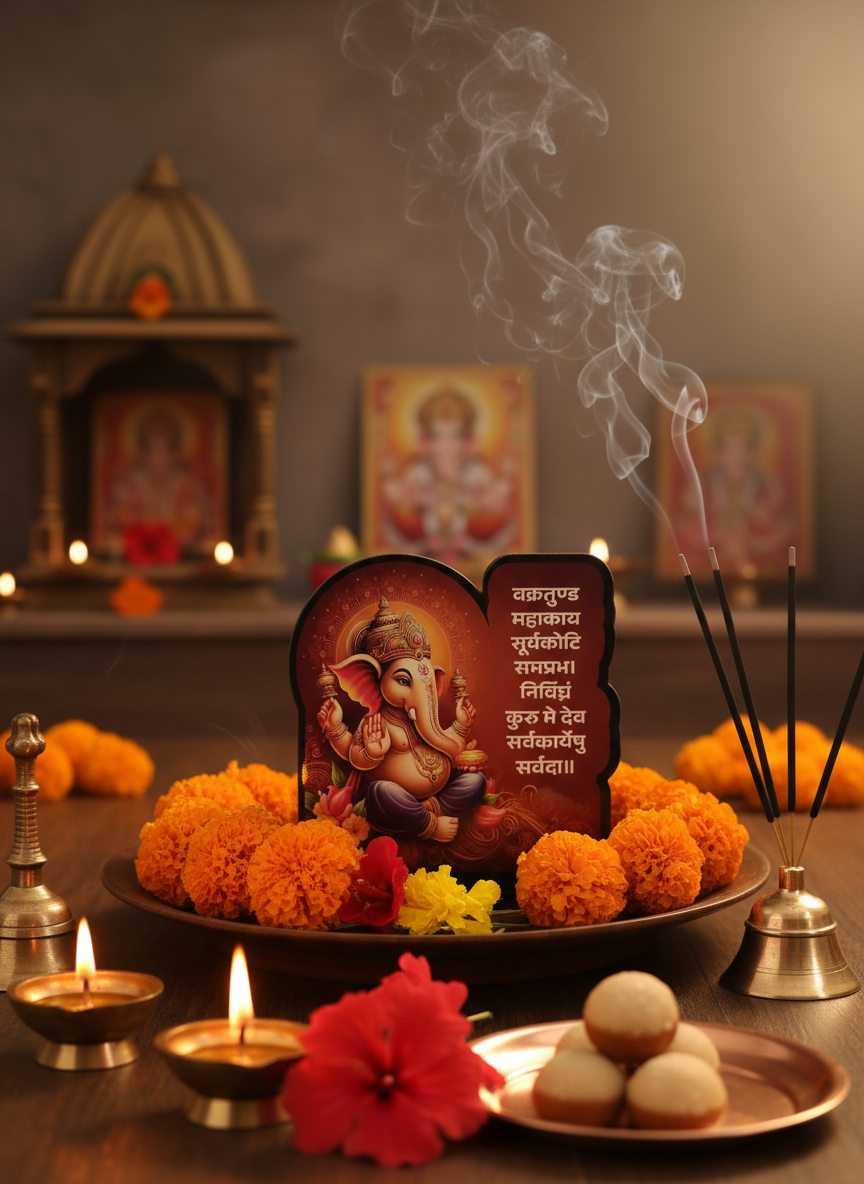 Ganesh Mantra Standee in traditional sacred space