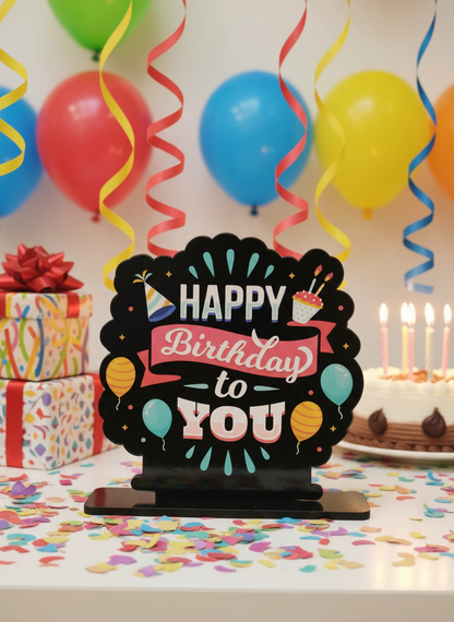 Happy Birthday Standee in vibrant party setting