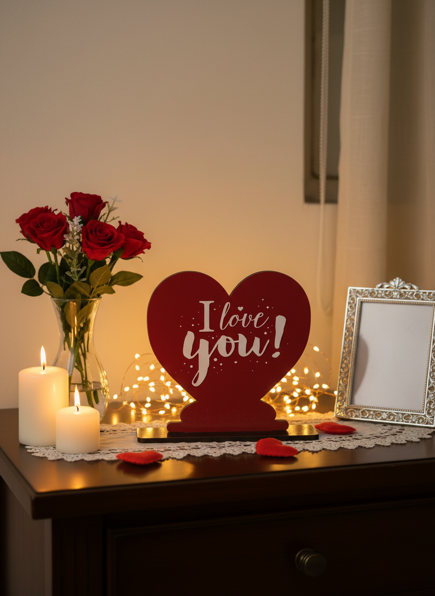 I Love You Standee in romantic setting