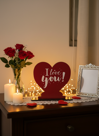 I Love You Standee in romantic setting