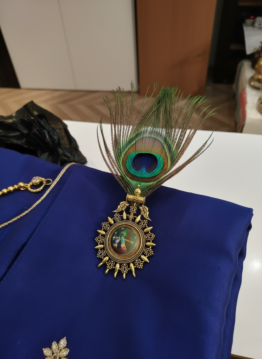 Krishna Brooch styled on traditional outfit