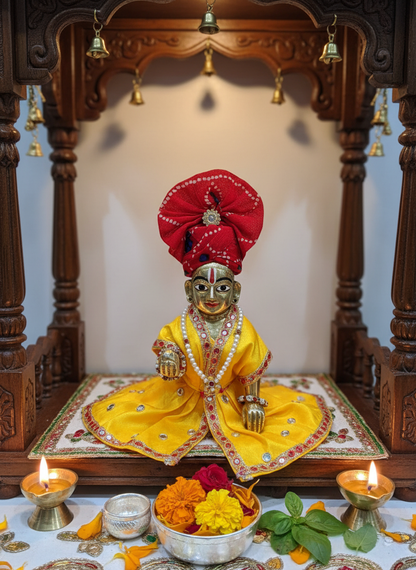 Laddu Gopal Mukut on idol in temple setting