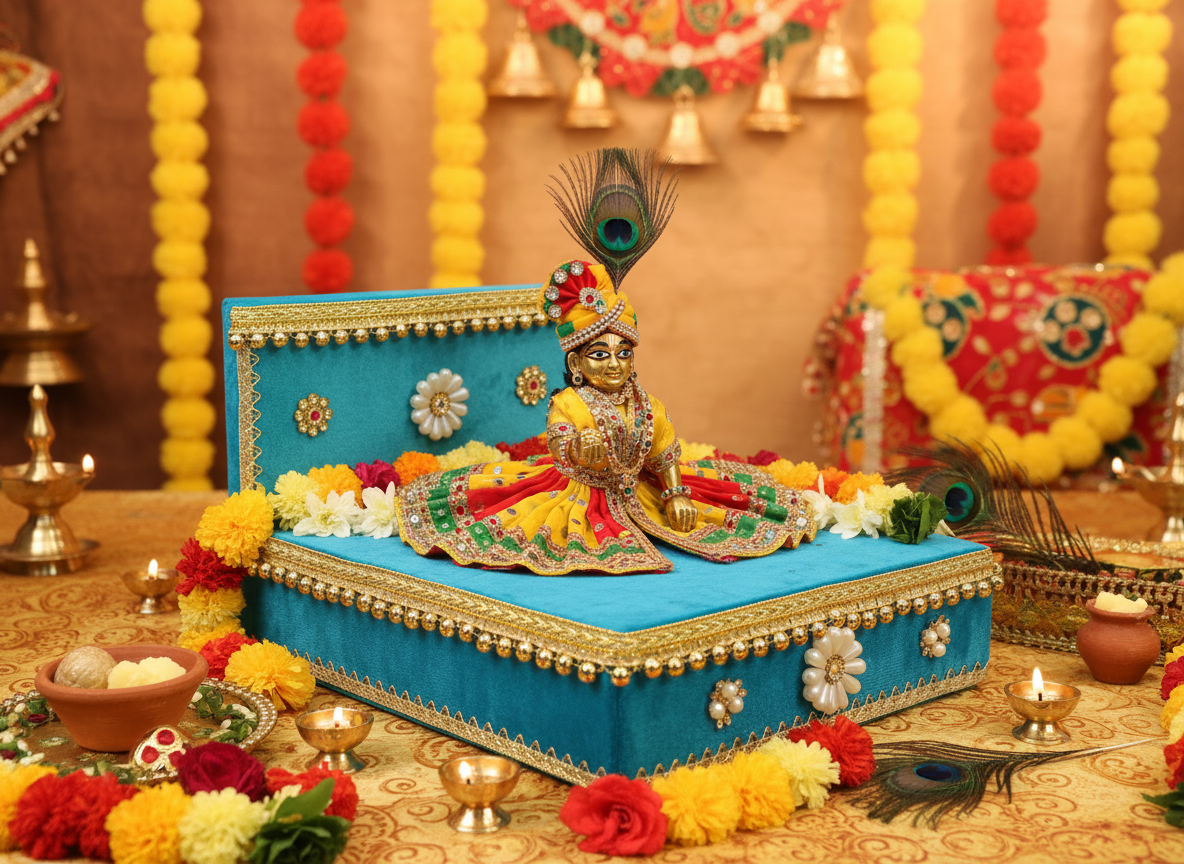 Laddu Gopal Palang frame Janmashtami celebration