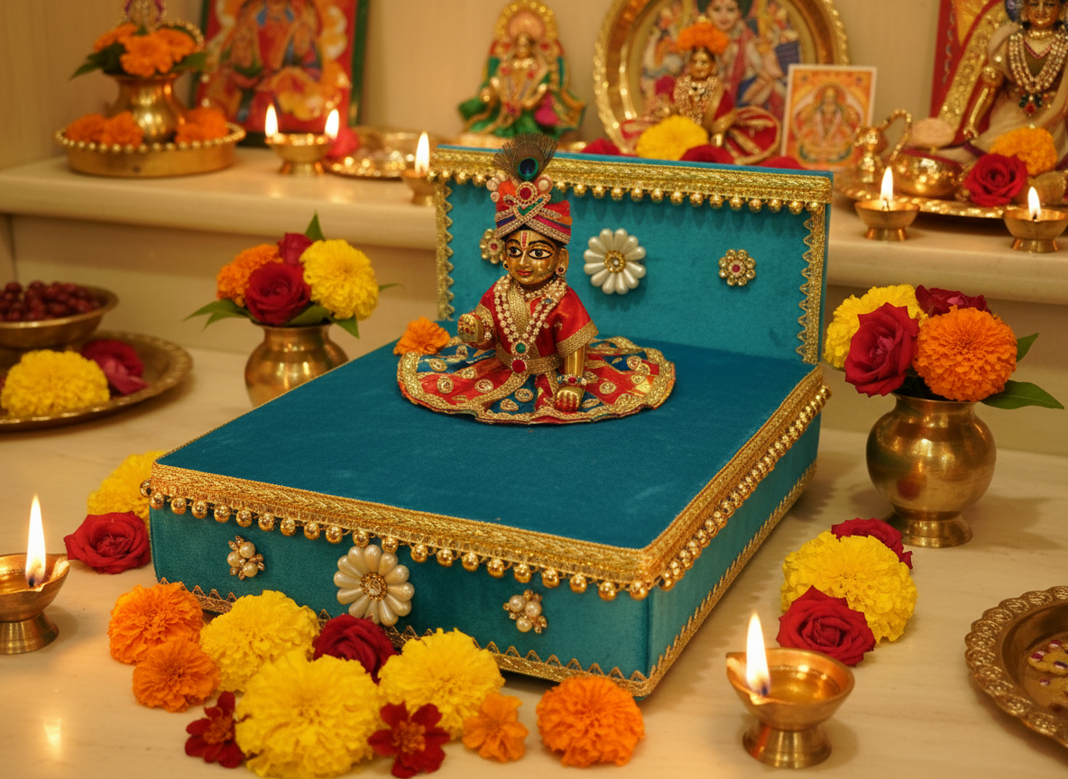 Laddu Gopal Palang frame with idol in temple