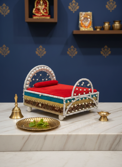 Laddu Gopal Palang in elegant home puja room