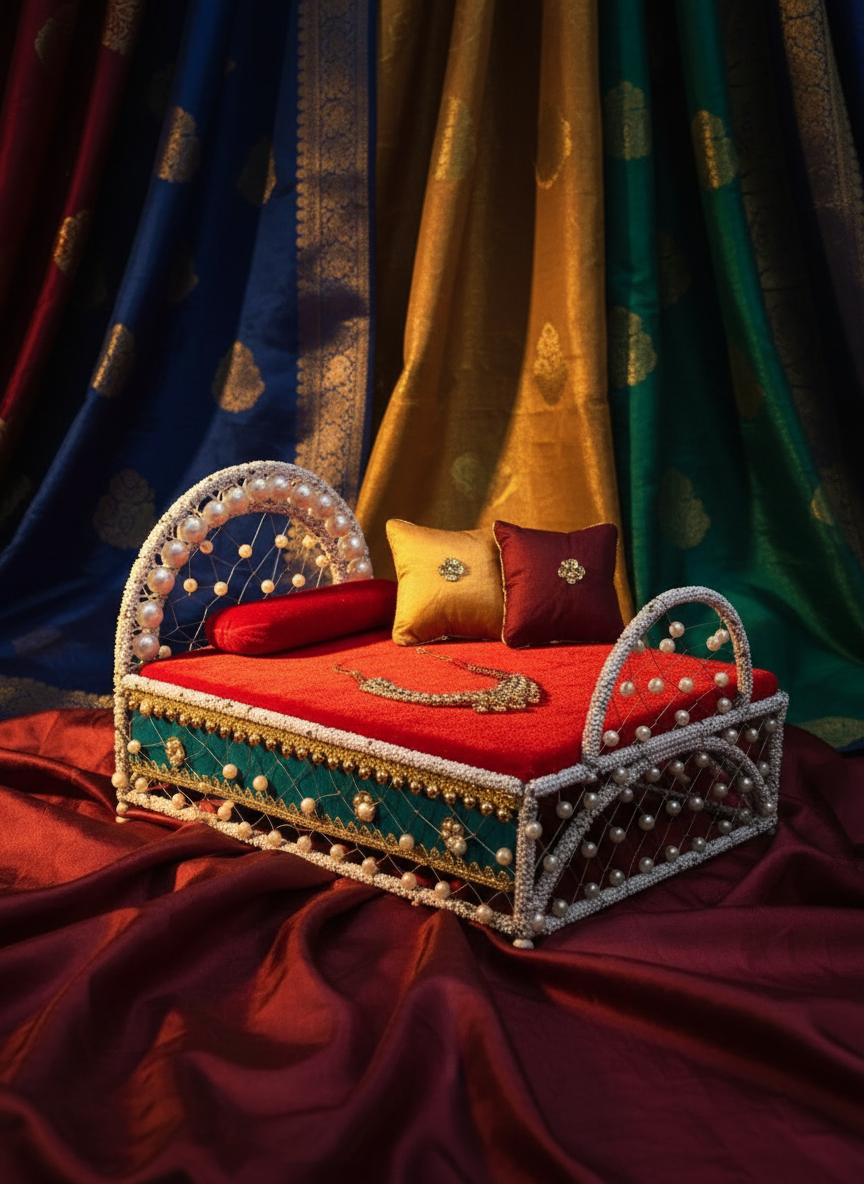 Laddu Gopal Palang with luxurious traditional backdrop