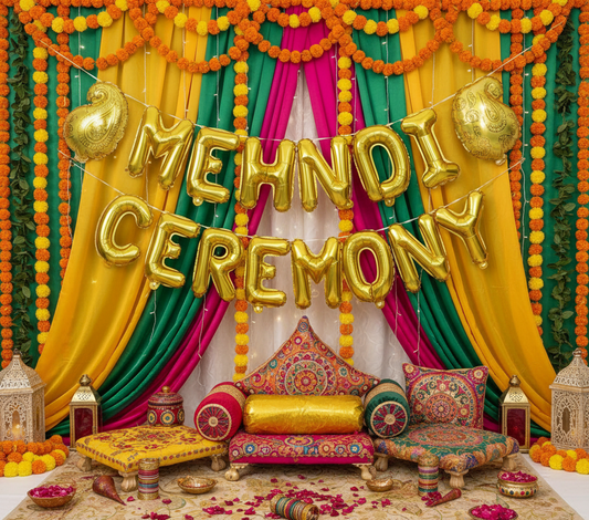 Mehndi Ceremony Banner in vibrant traditional setup