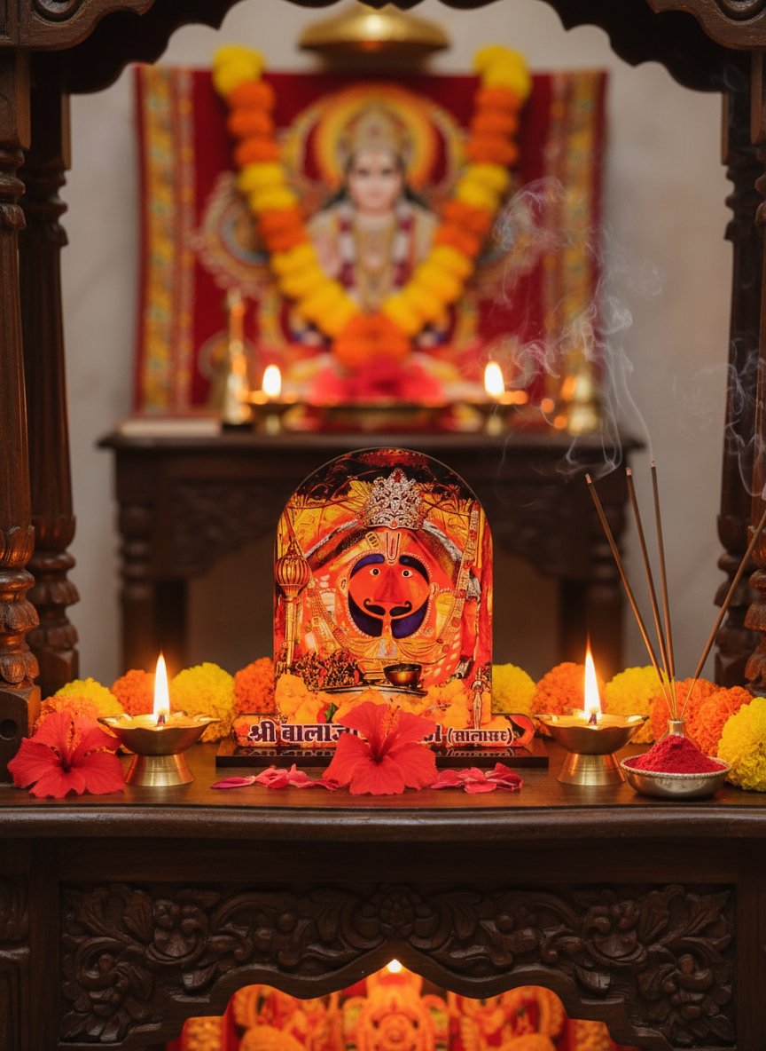 Salasar Balaji Standee in traditional puja room
