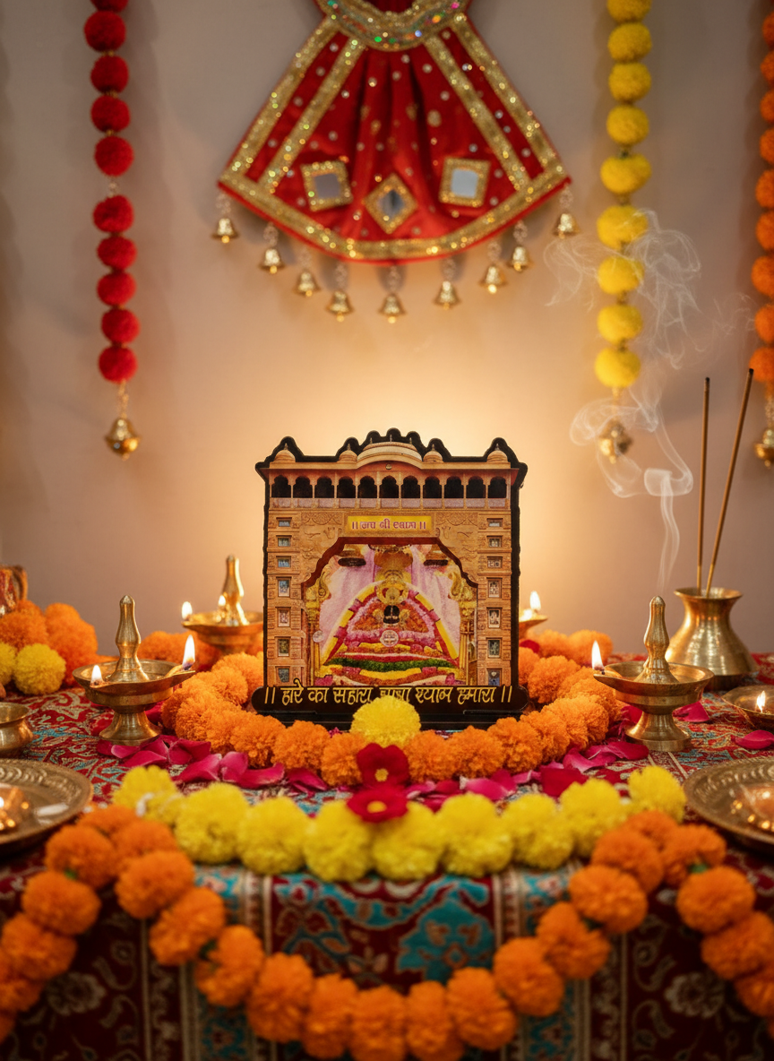 Shyam Baba Todan Dwar Standee in festive celebration setting