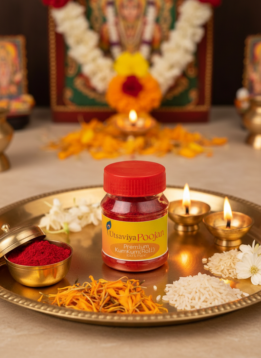 Utsaviya Roli Kumkum in traditional puja setting