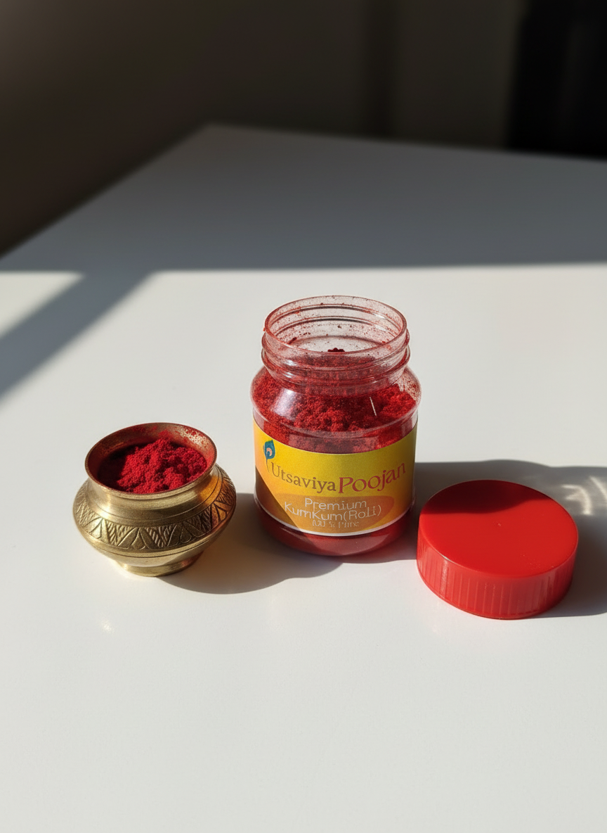 Utsaviya Roli Kumkum package open showing powder